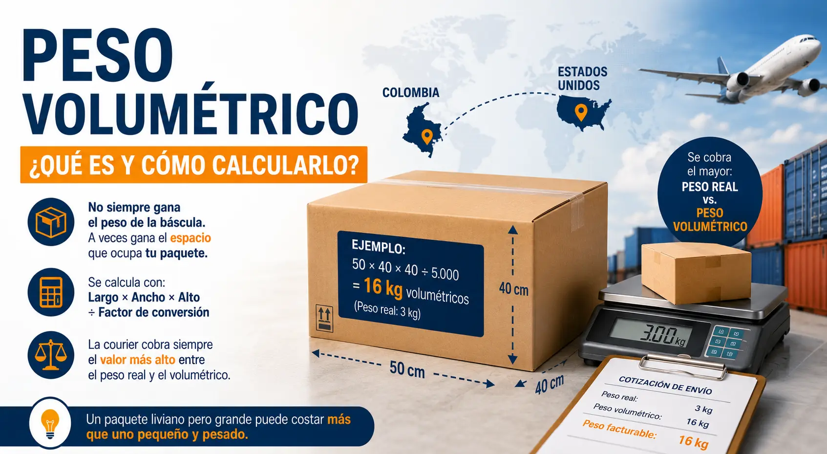 Peso volumétrico en envíos internacionales